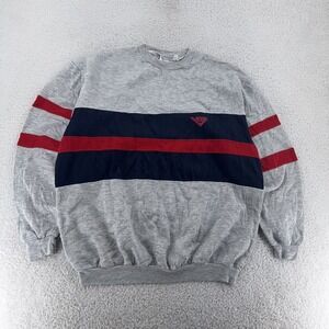 Vintage Pony Sweater Mens Large Gray Navy Red‎ Crewneck Colorblock Pullover 90s
